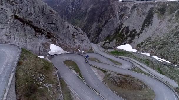 Old Road Airolo Gotthard Pass Drone View — Stockvideo