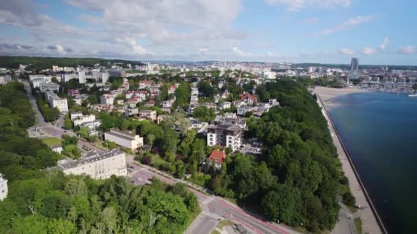 Aerial Panorama View Luxury Apartments Seaside Gdynia City Sunny Day — Wideo stockowe