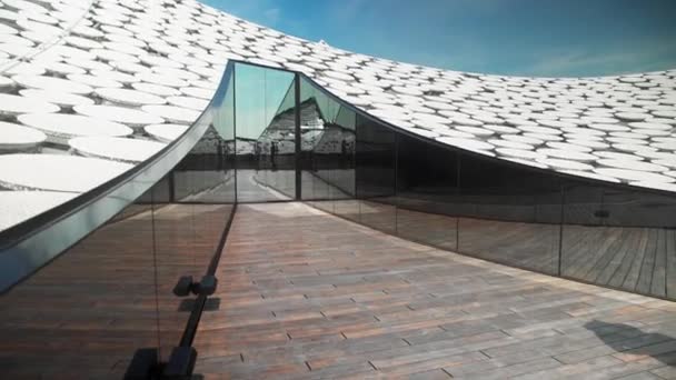 Pan Abstract Roof Design White Dishes Glass Elements Elbphilharmonie Hamburg — Video Stock