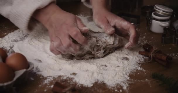 Hands Kneading Gingerbread Cookie Dough Preparing Bake Christmas Treat — Wideo stockowe