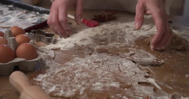 Christmas Baking Gingerbread Cookies Making Rolled Out Table Cut Out — Stockvideo