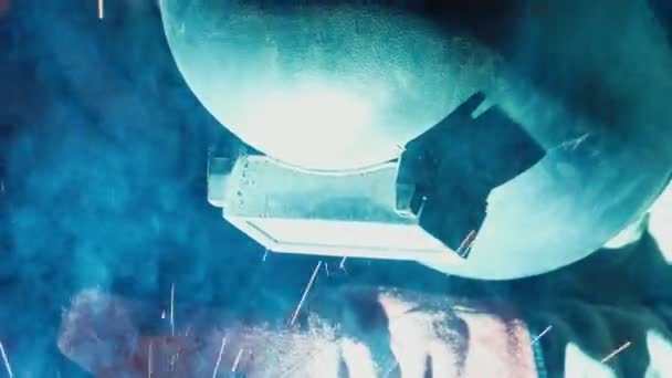 Factory Worker Welding Protective Helmets Glasses Slow Motion Close — Vídeo de stock