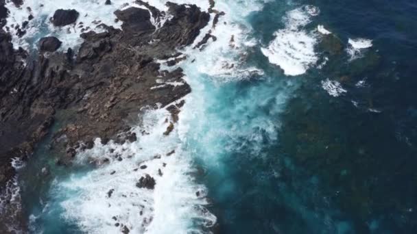 Flight Azure Blue Waves Crashing Rugged Canary Island Coastline Rocks — Wideo stockowe