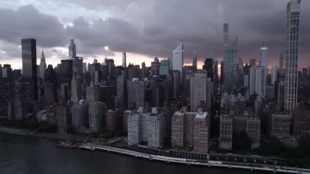 Midtown East Cityscape Gloomy Evening New York Usa Aerial View — Stock Video