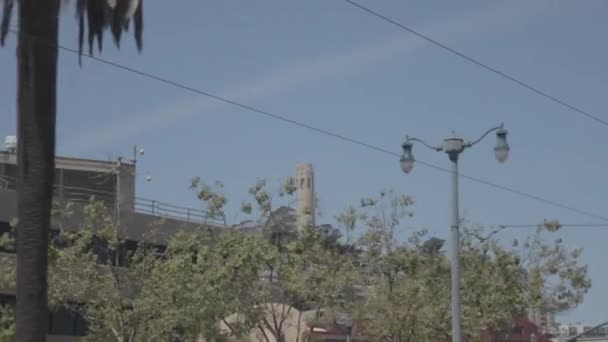 Coit Tower Telegraph Hill San Francisco Downtown Viewed Car Movement — Videoclip de stoc