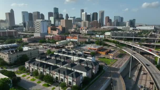 Houston Texas Skyline Residential Homes Population Growth Theme Aerial Truck — Video Stock