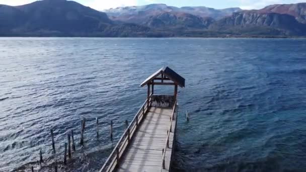 Beautiful 360 Spinning Aerial Drone Shot Dock Patagonan Lake Argentina — Video