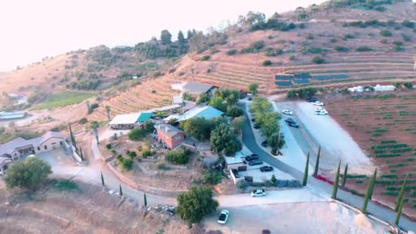 Adega Vinhedo Escondido Valley Com Carros Estacionamento Aerial Drone Shot — Vídeo de Stock