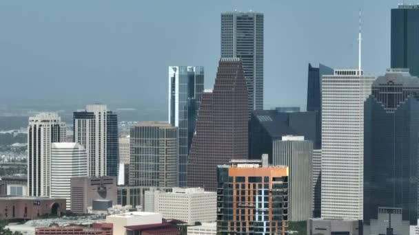 Downtown Texas City Skyline Aerial Pan Long Zoom — Vídeo de stock