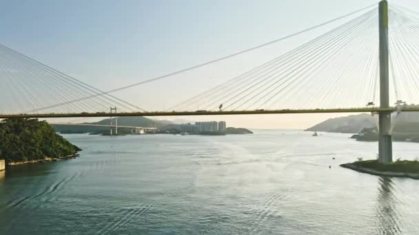 Cars Crossing Ting Kau Bridge Tsuen Wan Hong Kong Aerial — Video Stock