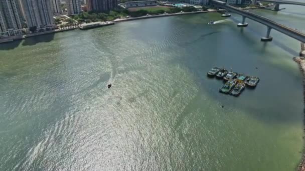 Båd Cruising Midten Rambler Channel Tsuen Wan Hong Kong Antenne – Stock-video