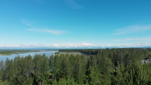 Drone Video Susitna River Denali Mountain Distance Alaska Summer Day — 비디오