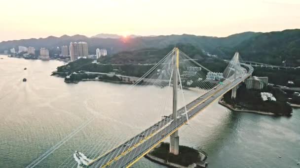 Lodní Plavby Pod Mostem Ting Kau Tsing Hong Kong Východ — Stock video