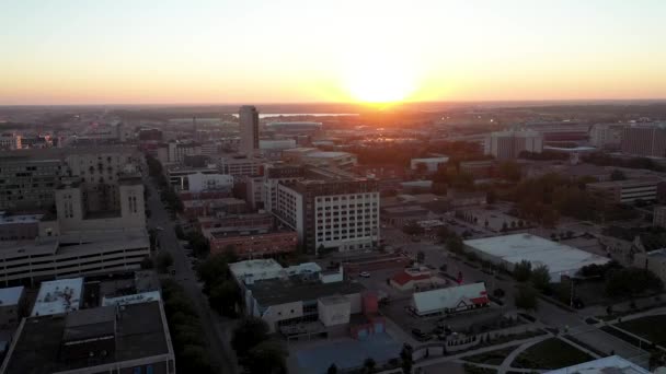 Lincoln Nebraska Skyline Sunset Drone Video Moving — Stock video