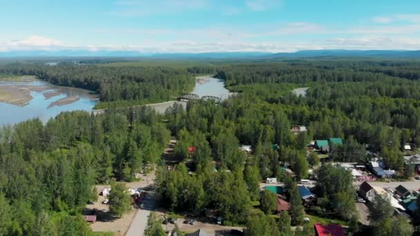 Drone Video Talkeetna Village Susitna River Denali Distance Sunny Summer — Wideo stockowe