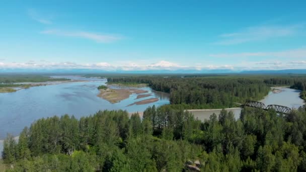 Drone Video Alaska Railroad Train Trestle Denali Distance Summer — 图库视频影像