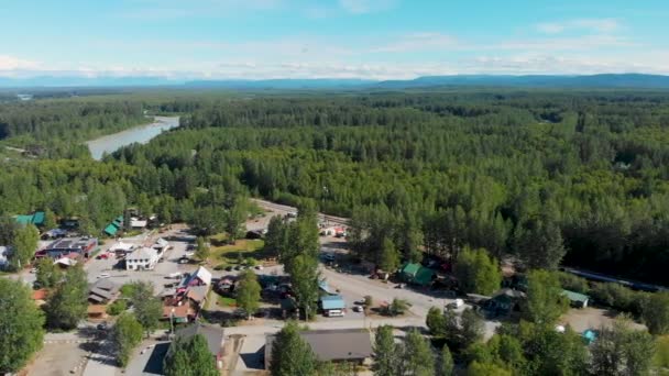 Drone Video Talkeetna Village Susitna River Denali Distance Sunny Summer — Wideo stockowe