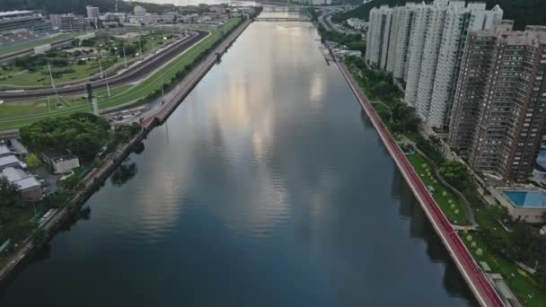 Scenic Drone Flight Shing Mun River Sunset Shatin Hong Kong — Stock videók