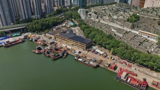 Aerial View Abattoir Chinese Permanent Cemetery Tsuen Wan Hong Kong — стокове відео