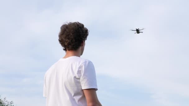 Young Man Doing Somersault Backward Flip Drone Flying Slow Motion — Video