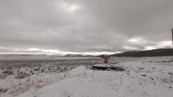 Vast Open Snowy Land Overcast Sky Mohave Desert Colorado United — стоковое видео