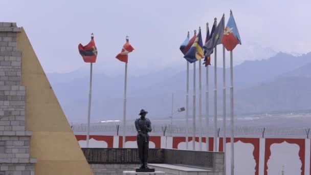Waving Flags Leh Jammu Kashmir Hall Fame Museum Leh India — Stok video
