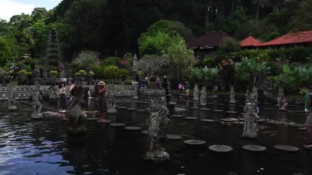 People Pool Tirta Gangga Royal Palace Gardens Bali Island Indonesia — ストック動画