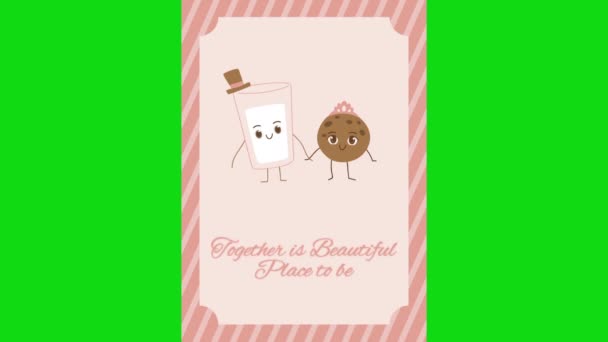 Milk Cookie Cute Wedding Invitation Template Cartoon Charecter Green Screen — Vídeo de stock