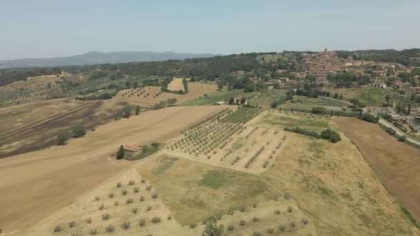 Aerial Images Tuscany Italy Cultivated Fields Summer Drone Aerial Images — Vídeo de Stock