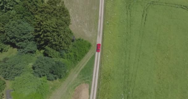 Cinema Drone Shoot Follows Red Construction Year Buick Riviera Driving — Stok Video