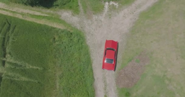 Cinema Drone Head Shoot Construction Year Buick Riviera Making Turn — Stock video