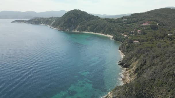 Isla Elba Italia Costa Mediterránea Imágenes Aéreas Playa Con Aguas — Vídeos de Stock