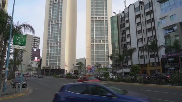 Slow Tilt Shot Casablanca Twin Center Towers Zerktouni Avenue Low — ストック動画
