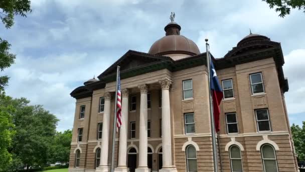 Hays County Courthouse San Marcos Texas Usa American Flag Texas – stockvideo