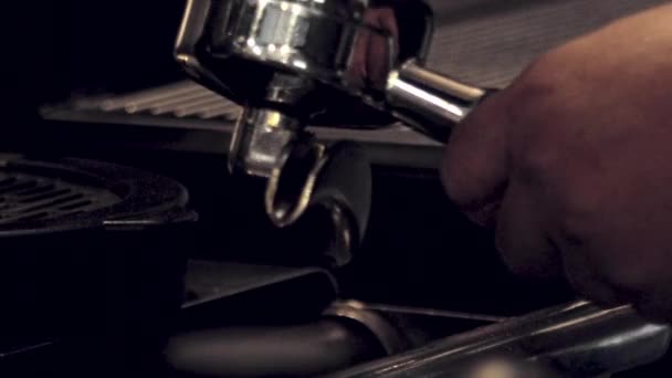 Barista Empties Coffee Ground Cake Portafilter Dumper Isolated Slow Motion — Stock videók