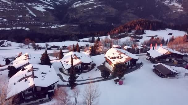 Swiss Village Winter Drone View — Stockvideo