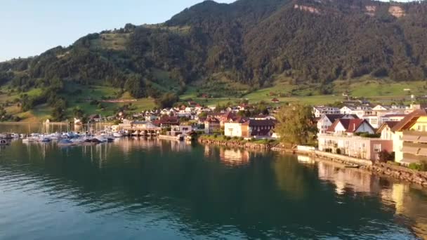 Luxurious House Swiss Lake Drone View — 图库视频影像