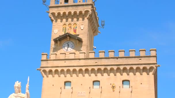 Clock Tower Exterior Facade Palazzo Pubblico San Marino City San — Stockvideo
