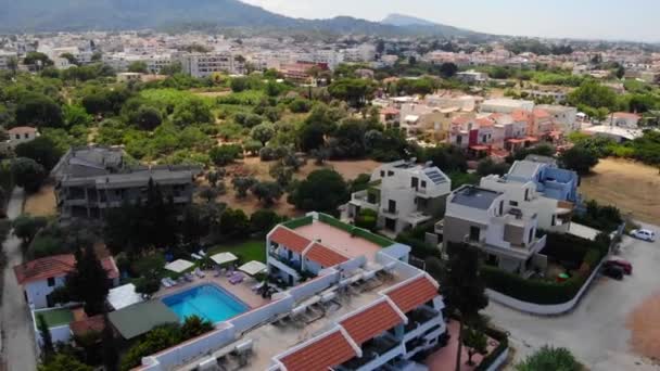 Apartments Beach Hotels Ialysos Town Rhodes Greece Aerial Drone Shot — Stockvideo