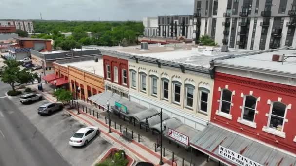 Downtown Scene Old Western Town Usa San Marcos Texas Restaurant — Stock Video