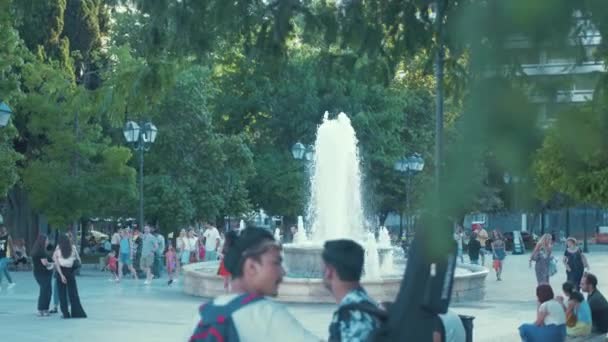 People Congregate Syntagma Square Slow Motion Rack Focus Mid Shot — Video