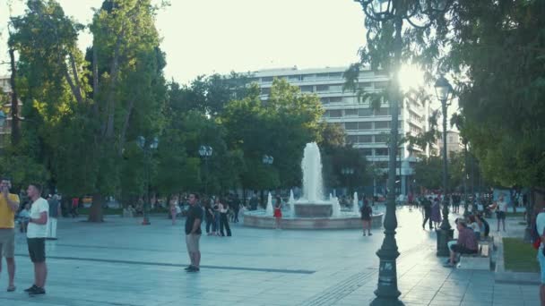 Golden Hour Light Shines Syntagma Square Athens — Stock video