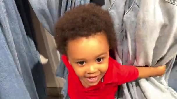 Funny Lovely Two Year Old Afro European Child Playing Hide — Video Stock