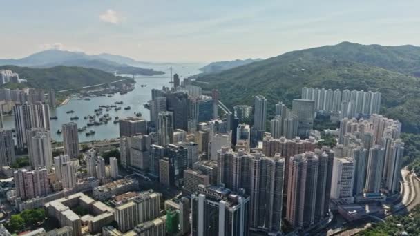 Drone Reveals Tsuen Wan Town Center Western New Territories Hong — Vídeo de stock