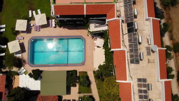 Top View Swimming Pool Villa Ialysos Town Rhodes Greece Aerial — Stock Video