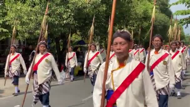Parade Royal Soldiers Bregodo Historical Costumes Celebration Founding City Bantul — Stockvideo