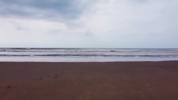 Drone Shot North Sea Beach Empty Beach Waves Crashing — 비디오
