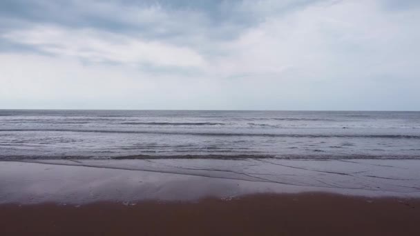 Drone Shot Flying Beach Sea Footage Waves Crashing Beach North — стокове відео