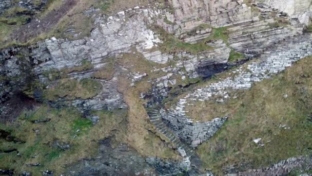 Drone Top Shot Looking Man Made Steps Whaligoe Cliffs Scotland — Vídeos de Stock