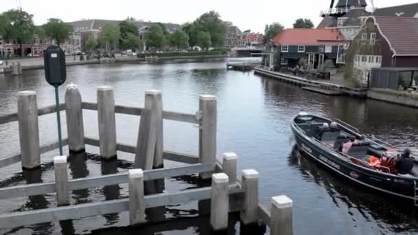 Boat Taxi Transporting Tourists River Netherlands — Stockvideo